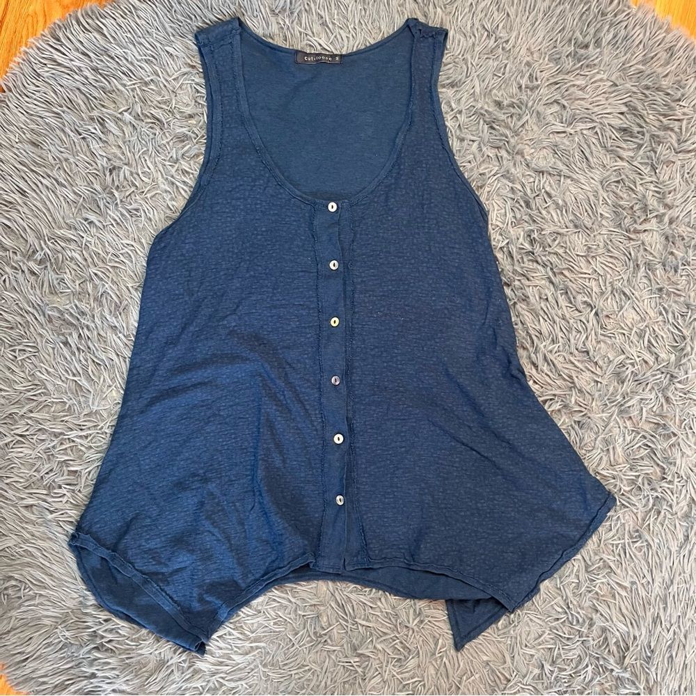 Cut Loose Asymmetrical Blue Lagenlook Linen Cotton Top Size M